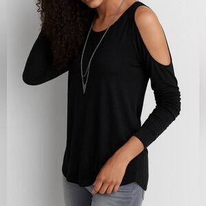 American Eagle Soft and Sexy Cold Shoulder Black Top